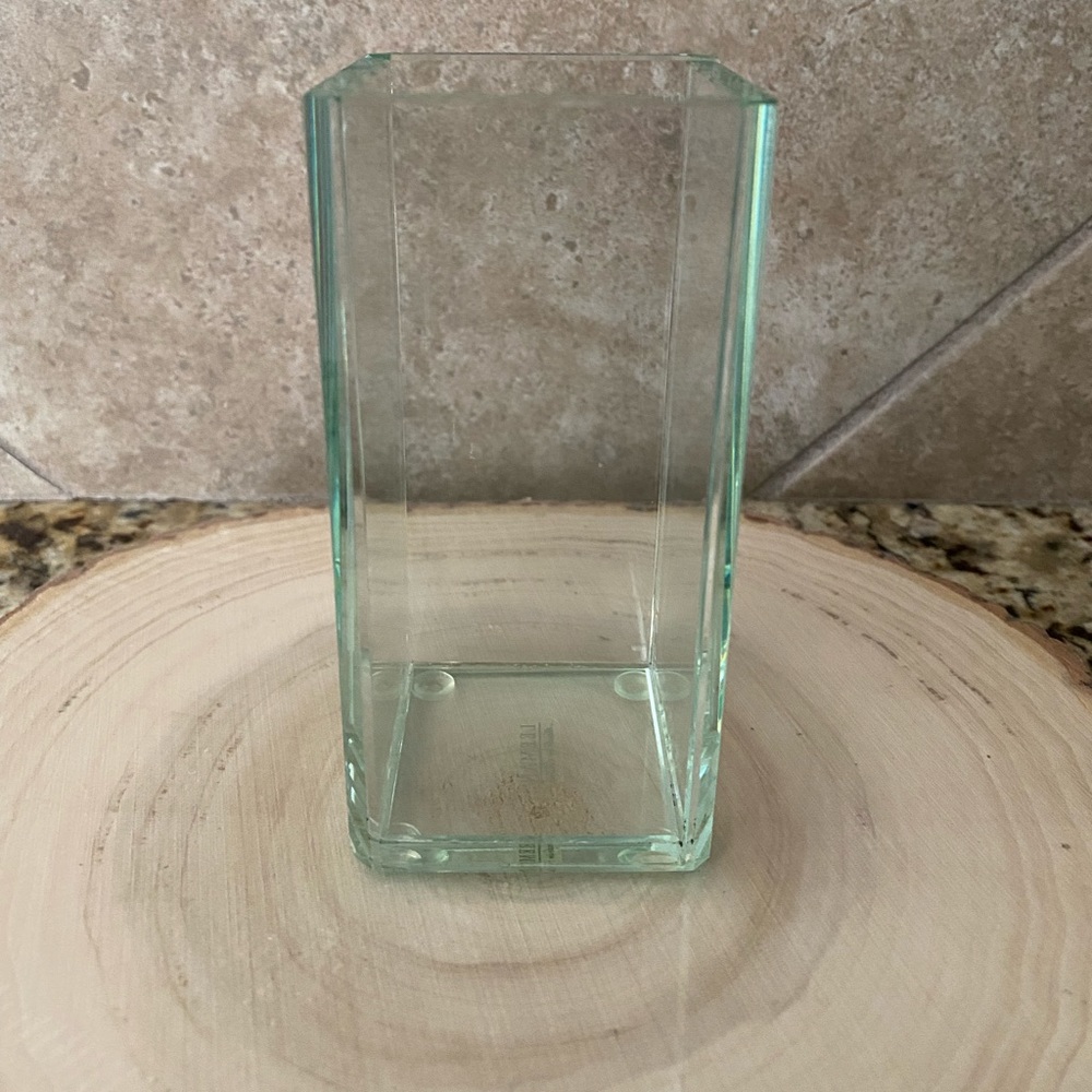 Leeman Atrium Green Glass Desktop Organizer Pen Pencil Holder Thick Beveled Cut